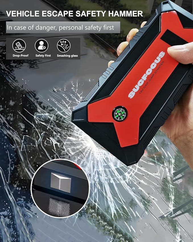 Car Battery Jump Starter, 2500A Battery Jumper Starter Portable (for 8.0L Gas or 7L Diesel Engine), Jump Box, Jump Start Battery Pack with Jumper Cables, LED Light, USB QC3.0 (Red)