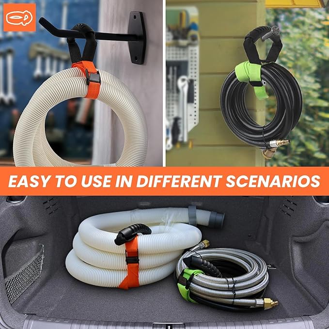 Heavy Duty Storage Straps with Handle and Easy Adjustable Steel Black Lock Slider Buckles,Extension Cord Strap for Cords Pool Hoses Ropes and Garden Hose (2 Pack)