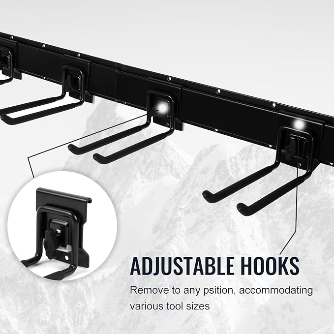 Locking Garden Tool Organizer, Garage Organization Wall Mount Storage Rack, Heavy Duty Metal Yard Tool Organizer, Adjustable Hanging Hooks, Hold Up to 3000lbs (32Inch Black)