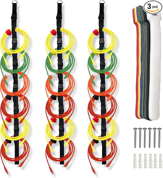 3 Pcs Extension Cord Organizers Storage Garage Extension Cord Holder with 6 Slots Organizer Straps with 28 Pcs Cable Ties 6 Pcs Hardware Nails for Vertical Space Cable Hose Rope String Lights