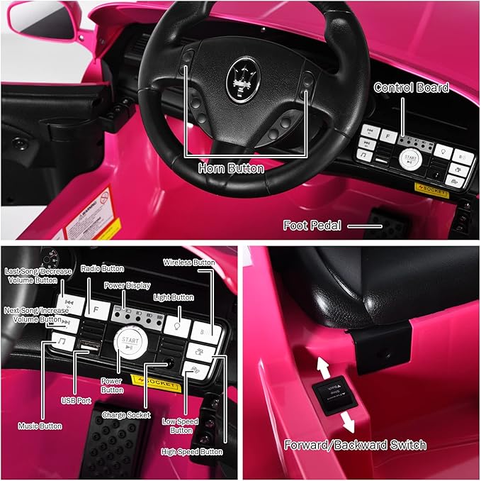 Costzon Ride on Car, Pink Licensed Maserati Gbili 12V Battery Powered Electric Car with Parent Remote Control & Manual Modes, Horn, Lights, MP3, Kids Car Toy Maserati Car for Boys Girls Toddlers Gift
