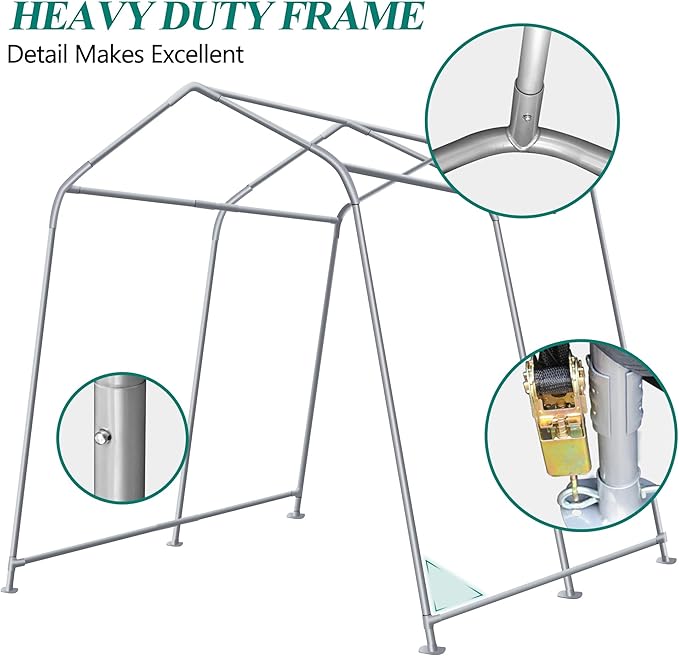 7' x 12' Outdoor Storage Shed- Heavy Duty Storage Shelter Tent with Roll-up Ventilated Door, Portable Garage Zipper Storage shed for Bike, ATV, Motorcycle Shelter, Gray