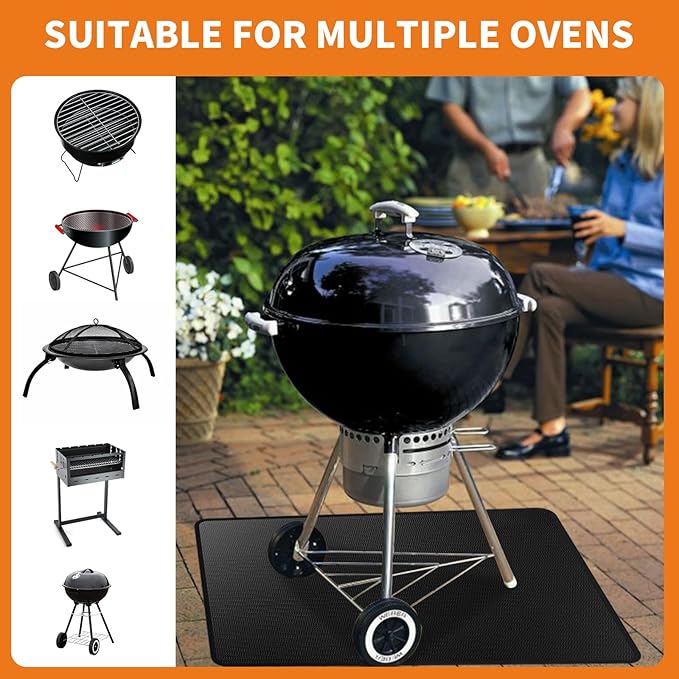 Heat Resistant Grill Mat, 24 x 36 inches Double-sided fireproof and waterproof BBQ protection mat Multi-Purpose for Grills Pizza Ovens Smokers Black