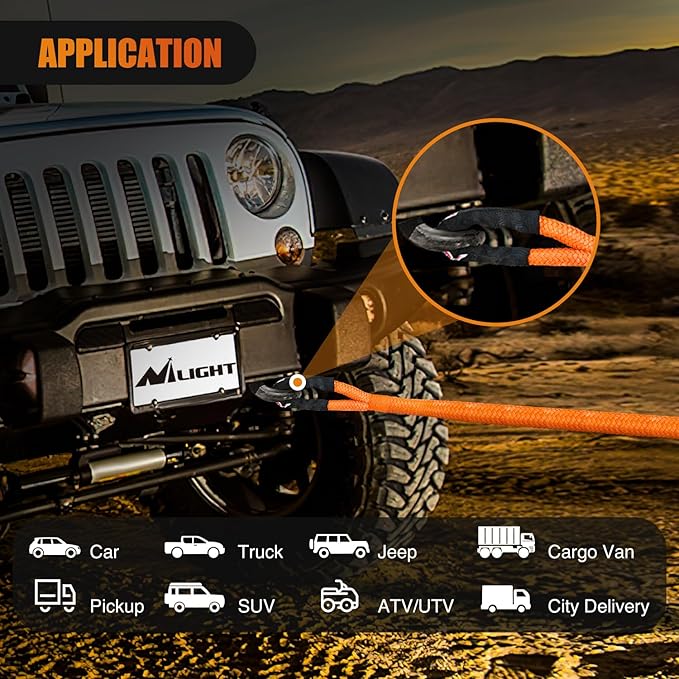 Nilight Kinetic Recovery Rope 33000 LBS 1" x 30ft Snatch Strap Heavy Duty Offroad Towing Starp Kit Vehicle Recovery kit for UTV ATV SUV Truck Car Jeep Tractor