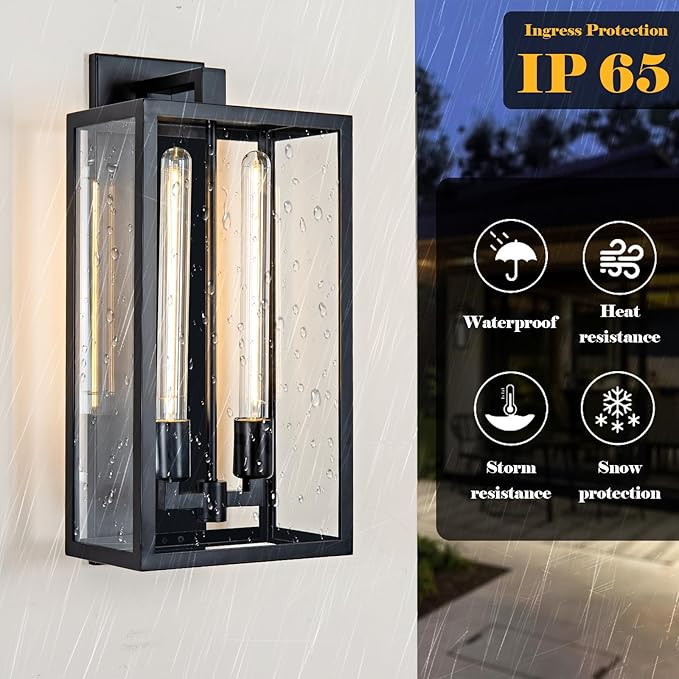 Outdoor House Lights Wall Mount, 21" Large Wall Sconces Wall Lights for House, Black Waterproof Modern Porch Lighting Exterior Lamp for Porch, Front Door, House Garage, Farmhouse (Bulbs Included)