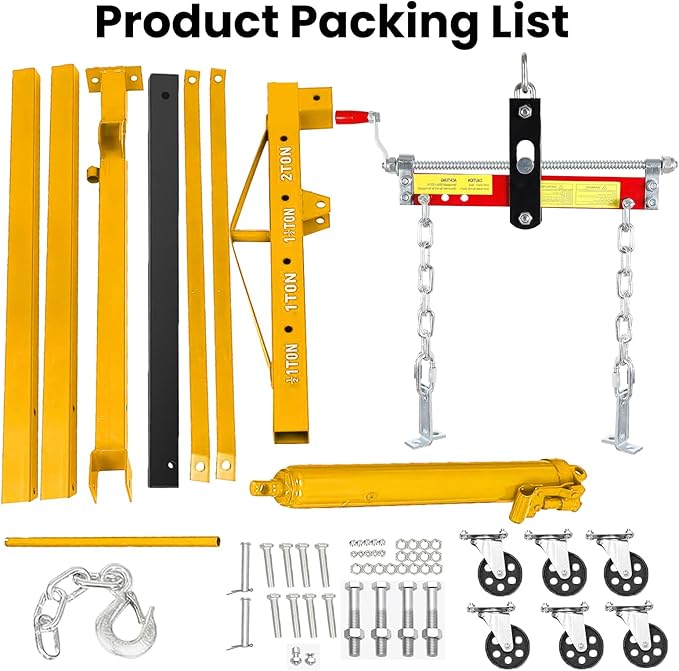 Engine Lift with Load Leveler,2T Heavy Duty Alloy Steel Folding Cherry Picker Engine Lift,Cherry Picker Workshop Crane,8Ton Hydraulic Engine Crane,Engine Lift for Workshop Warehouse Garage (Yellow)