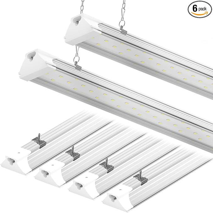 6 Pack LED Shop Light 4FT 60W, 8700LM Linkable Utility Garage Lights 5000K Daylight White Hanging/Mounted, Super Bright Under Cabinet Light