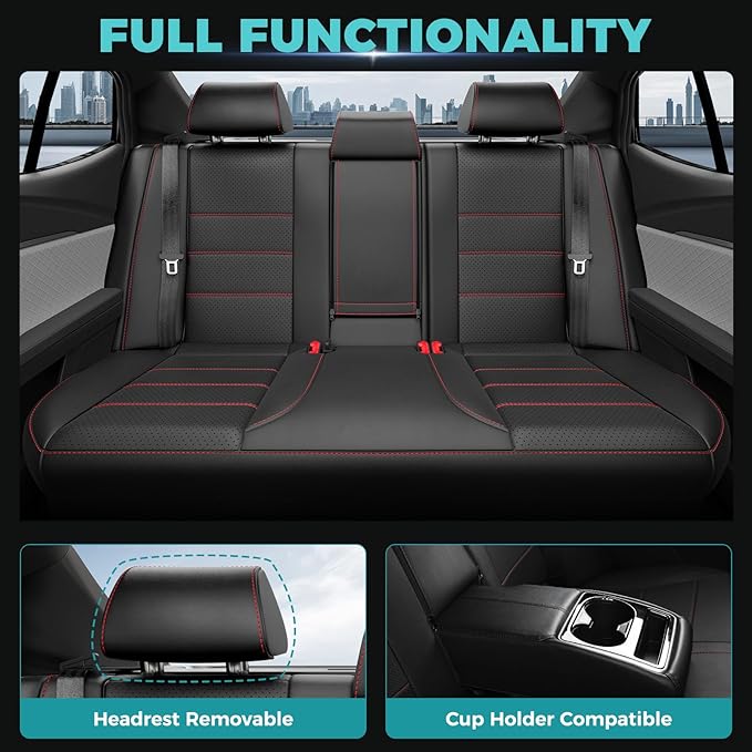 for Toyota Camry Seat Covers XSE XLE 2025 - Custom Fit Car Seat Covers Full Set, Leather Seat Covers for Cars, Waterproof Car Seat Cover, Black Red