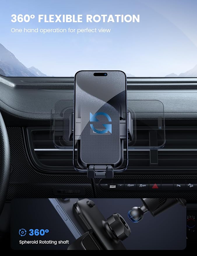 Lamicall 2025 Wider Clamp & Metal Hook Car Phone Holder Vent [Thick Cases Friendly] Phone Holders for Your Car Mount Automobile Hands Free Cradle Air Vent for Smartphone (Dark Grey)
