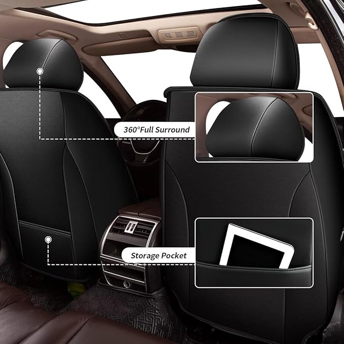 YORKNEIC 2 Front Seat Covers Fit for Hyundai Kona 2018-2024 2025: Leather Car Seat Covers - Waterproof Car Seat Protector Compatible Airbag (Black & Grey)