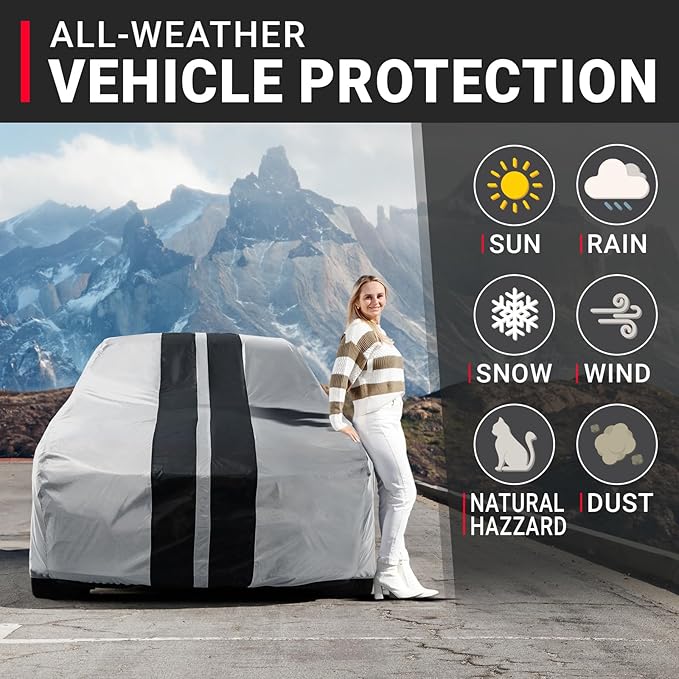 iCarCover Custom Car Cover for Pontiac Safari Wagon (1958-1964) Waterproof All-Weather Rain Snow UV Sun Protector Full Exterior Indoor Outdoor Car Cover (Stripe - Gray/Black)
