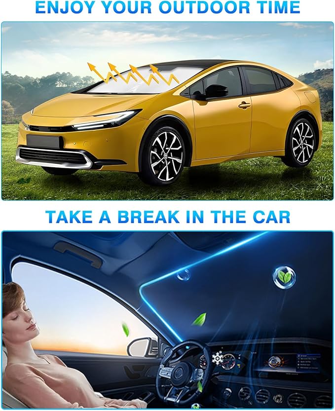 KUST Windshield Sun Shade for Toyota Prius 2023 2024 2025 2026 Window Sunshade Sun Visor Protector Foldable Blocks UV Rays Keep Car Cooler
