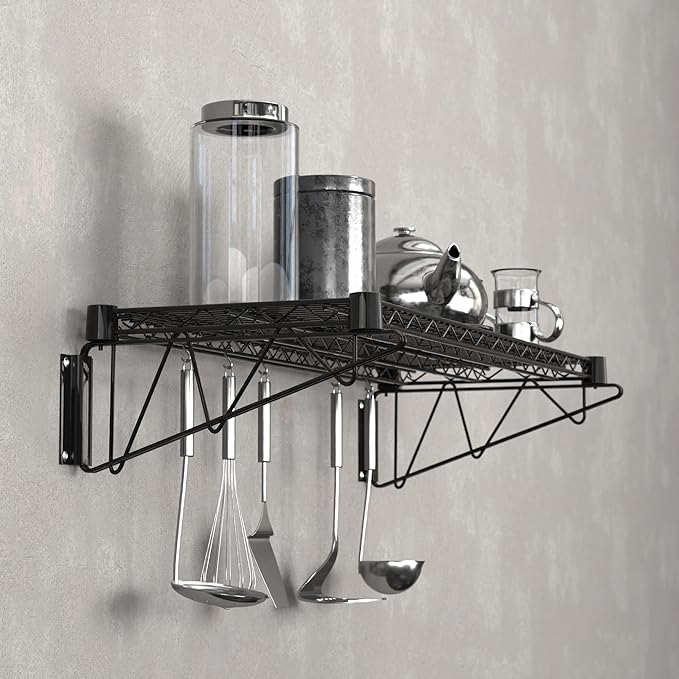 14" x 36" Black Epoxy Wire Wall Mount Shelf