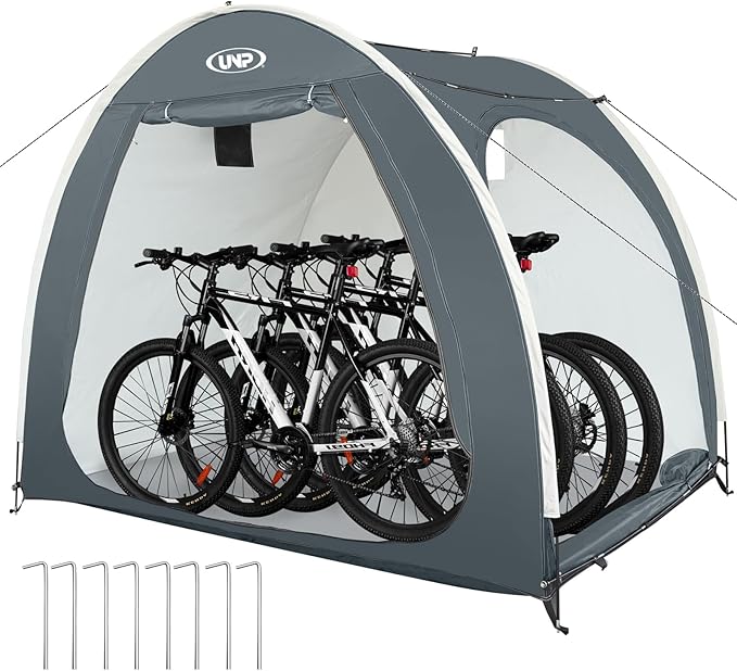 UNP Bike Storage Shed Tent, Portable Outdoor Bike Storage Tent with 210D Oxford Thick PU4000 Waterproof for 1/2/3/4 Bikes, Bike Covers Storage Shed Tent for Bicycles, Lawn Mower, Garden Tools