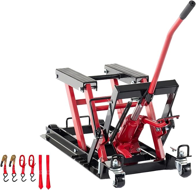 1500 lbs Hydraulic Motorcycle Lift Jack with Safety Lock & Foot Pedal, Heavy Duty Steel ATV/UTV Lift Stand, Adjustable 4.75"-14.75" Height, Portable Garage Bike Hoist for Powersports