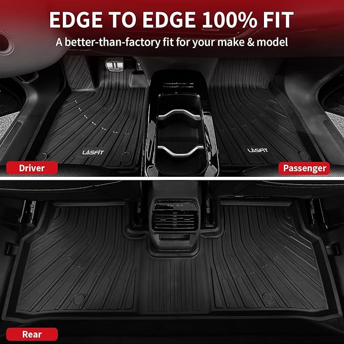 LASFIT Floor Mats & Cargo Mats for Volkswagen ID.4 2025 2024 2023 2022 2021, All Weather TPE Custom Fit Floor Liners for VW ID.4 1st & 2nd Row Car Mats & Trunk Mats, Black