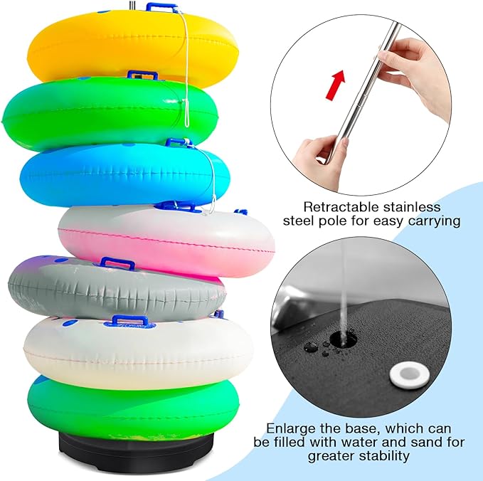 Pool Float Storage Rack 13 x 78 Inch Pool Float Holder Stainless Steel Equipment Holder Water Filling Base Portable Scalable Outdoor Rack for Swimming Outdoor Storage(Black)