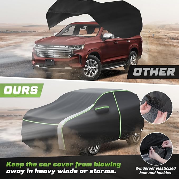 Mixsuper Liner Car Cover for Chevrolet Chevy Tahoe 2007-2026, 7 Layers Waterproof Car Cover Accessories for Tahoe with Zipper Door, Windproof Straps, Reflective Strips, Anti-UV, All Weather