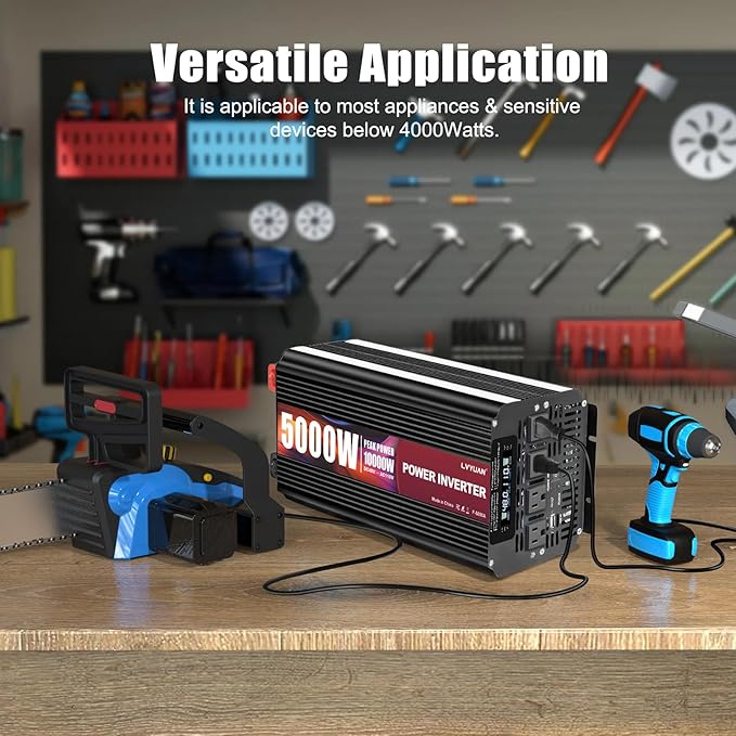 LVYUAN 5000 Watt Power Inverter 48V to 110V 120V for Vehicle, Solar Inverter System, Heavy Duty, RV, Truck, Off Grid,Camping with 4 AC Outlets, LCD Display, Wireless Remote Control, Car Power Inverter