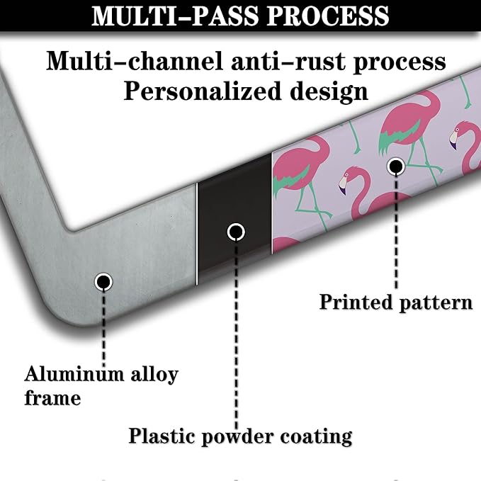 License Plate Frames for Girl Pink License Plate Cover for Women Pink Flamingo Animals Aluminum Metal Car Accessory 2 Pack with Screw Covers Set