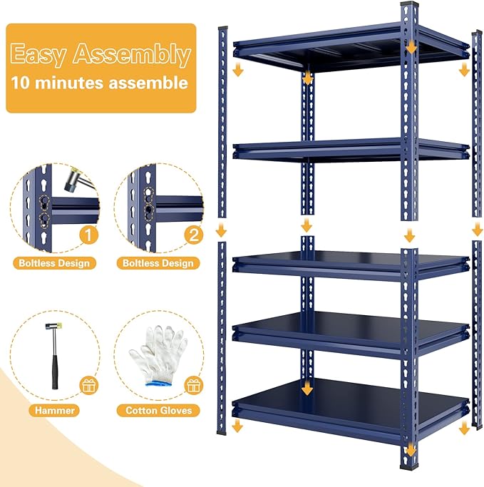REIBII Garage Shelving 2000 LBS Storage Shelves Heavy Duty Metal Shelving Unit Shelf for Pantry Closet,Kitchen,Commercial,Warehouse,32" W x 17" D x 72" H,Blue