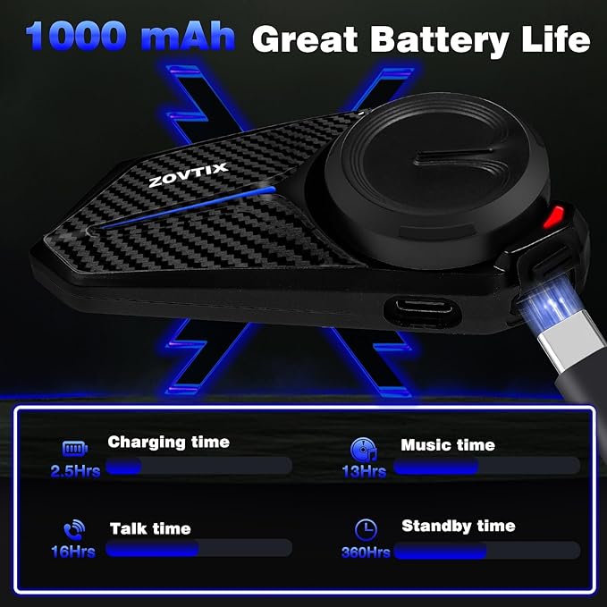 Motorcycle Helmet Headset Support 8 Riders Group Intercom Communication System, Motorcycle Headset with Music Sharing/HiFi Sound/3 EQ Music Modes/Noise Cancellation/IP67/FM Radio/Wake up Siri - 1 Pack