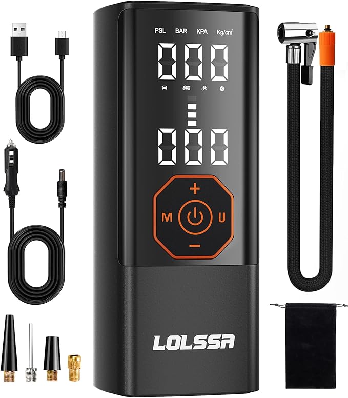 Tire Inflator Portable Air Compressor-180PSI Air Pump for Car Tires-Cordless Tire Pump with Pressure Gauge, Cigarette Lighter Plug for Motorcycle, Bike, Ball, Dual-Use Type