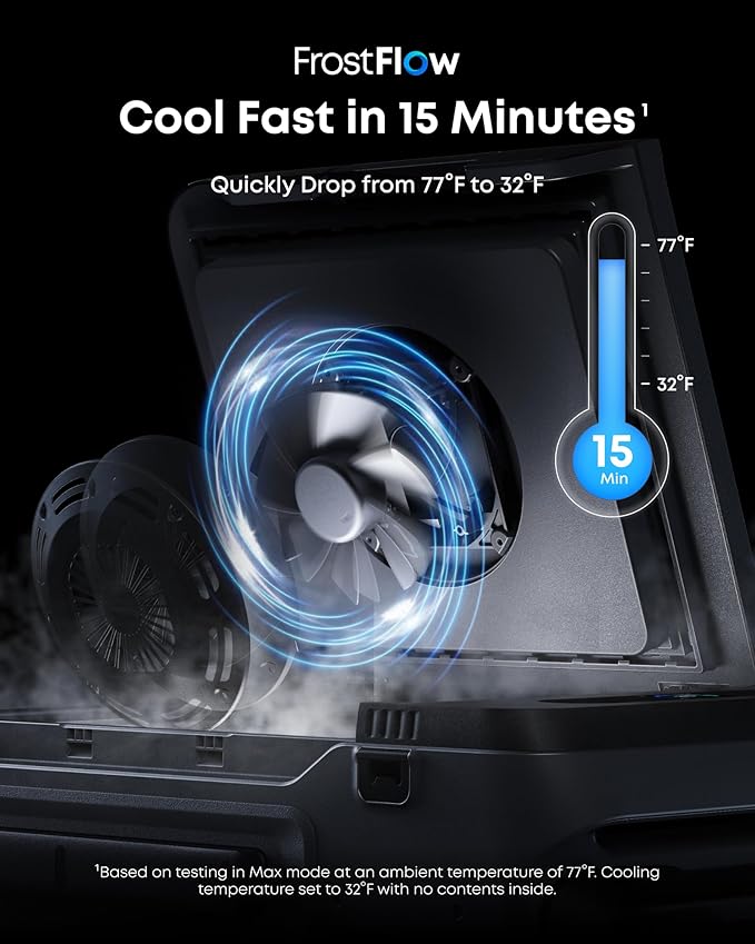 Anker SOLIX EverFrost 2 40L Cooler, 42 qt Car Refrigerator, Electric Cooler with 288Wh Battery, Powered by AC/DC or Solar, for Camping, Travel, and Fishing, -4℉ to 68℉ (Only 1 Battery Included)