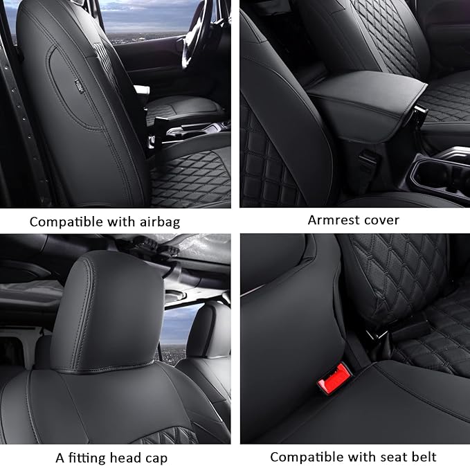 GIANT PANDA Customized Full Set Car Seat Covers for Jeep Wrangler 4 Door JL Sahara Altitude Rubicon 392 Unlimited 2018 2019 2020 2021 2022 2023 2024 2025 with Rear Cup Holder,Faux Leather - (Black)
