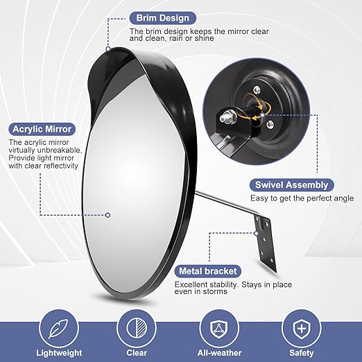moveland Convex Security Mirror - 16 Inch Adjustable Wide View, Acrylic Shatterproof for Traffic, Parking, Driveway, Store, Garage, Warehouse, Blind Spot - Support Indoor and Outdoor