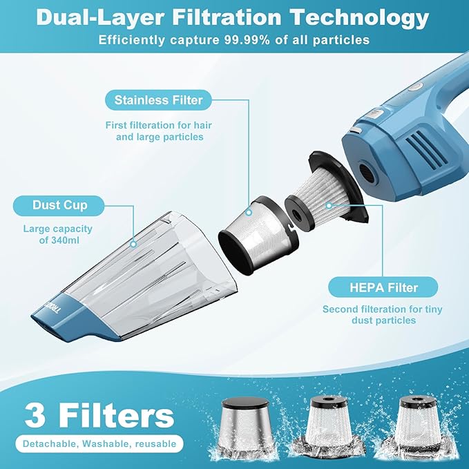 Handheld Vacuum Cordless, 14500PA Powerful Suction Hand Held Vacuum Cleaner with Brushless Motor, Rechargeable and Portable Car Vacuum Cleaner with Multi Accessories for Home Office Car Pet