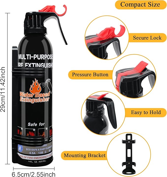 Fire Extinguisher for Home, 2 Pack Vehicle Fire Extinguishers with Mount, Portable Fire Extinguisher Effective on A, B, C, K Fires, Water-Based Extinguisher for Car Boat Office Truck Kitchen Garage RV