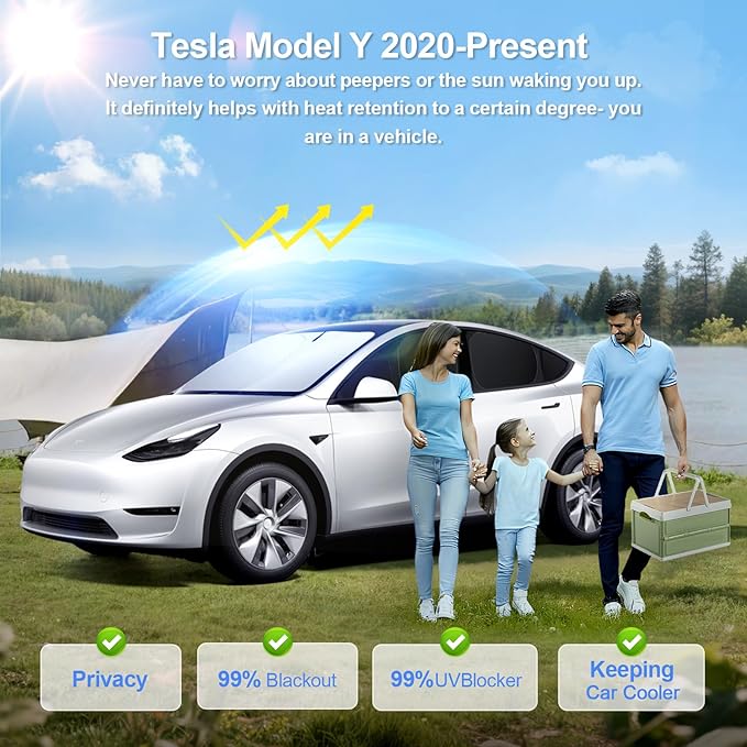 8pcs Car Window Shades for Tesla Model Y 2020-Present Accessories,Windshield Side Rear Full Sunshade,Sun Visor UV Blocking, Privacy Protection and Blackout for Camping Outdoor