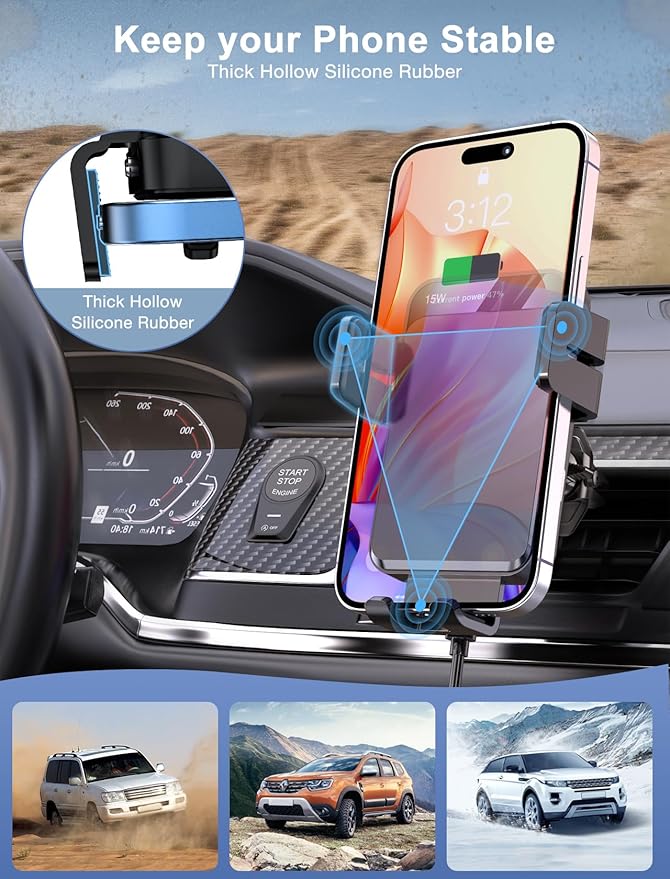 MOKPR Wireless Car Charger, Auto-Clamping Car Mount 15W/10W/7.5W Fast Charging CD Slot Air Vent Car Phone Mount Fit for iPhone 16 15/14/13/13 Pro/12 Pro Max/12 pro/12/11 Series, Samsung Galaxy Series