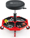 Goplus Garage Stool, 16”-22” Adjustable Rolling Mechanic Stool with Universal Wheels, Removable Magnetic Tool Tray, 2” Thick Padded Cushion, 330LBS Capacity, Roller Creeper Seat, Shop Chair