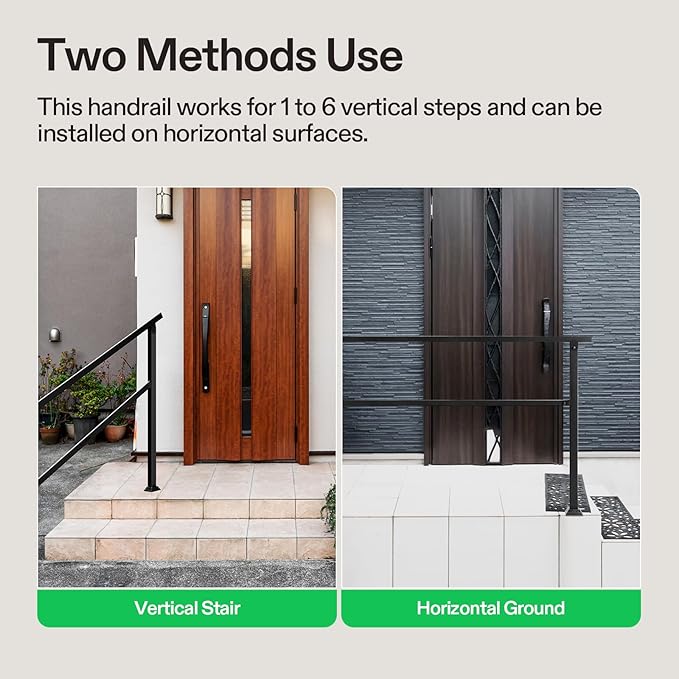 VIVOSUN Outdoor Handrail, 6-7 Step Stair Handrail, 83" x 36" Fits 1 to 7 Steps, Wrought Mattle Iron Handrail for Concrete Steps, Porch Steps, Black, HR-0004