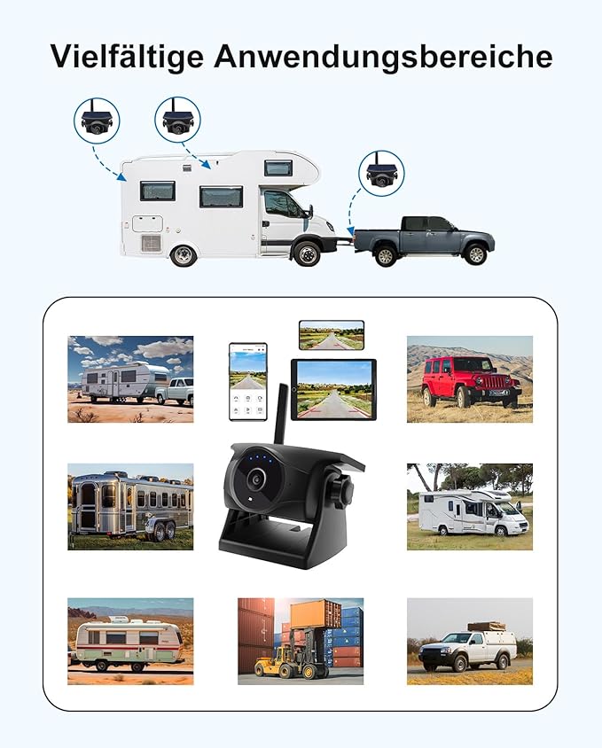 1080P Solar Wireless Backup Camera - Magnetic Hitch Rear Front Camera with Night Vision, 365-Day Standby, Waterproof, Rechargeable Battery for Horse Trailer RV Truck Car for Phone Pad Android