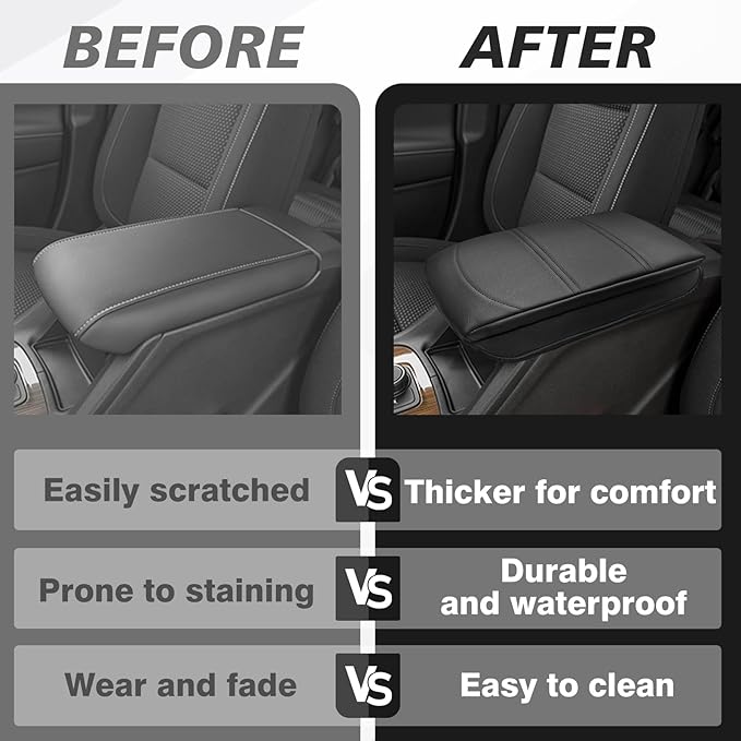 Muslogy Center Console Cover 1-Inch Extra Thick Armrest Pad Compatible with 2017-2023 GMC Acadia Arm Rest Cushion Padding Anti-Scratch Console Leather Lid Protector