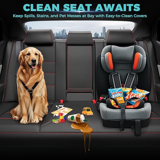 Leather Seat Covers for Toyota Camry 2025 LE SE Hybrid - Custom Fit Car Seat Cover Full Set, Luxury Waterproof Interior Accessories, Breathable Automotive Cushion Protectors, Black Red Trim