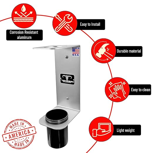 Pit Posse PP3364 Aluminum Oil Funnel Holder Storage Rack - Enclosed Trailer Garage Shop -Made in USA- Wall Mount Fluid Drain Funnel Caddy Hanger Automotive Organizer Removable Spill Free Universal Fit