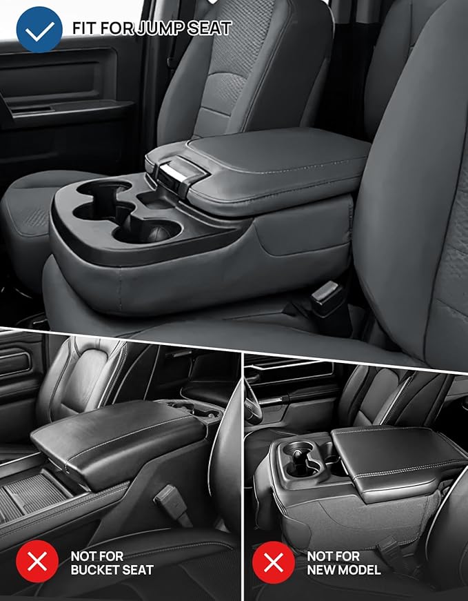 JOYTUTUS Center Console Cover Compatible with 2013-2018 Ram 1500 & 2013-2025 Ram 2500/3500/1500 Classic Model Jump Seat Console, Leather Arm Rest Covering for Car, Durable Middle Console Cover, Gray