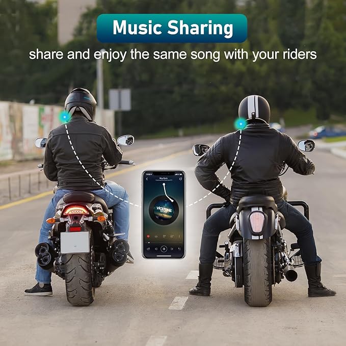 TK-X4 Motorcycle Bluetooth Headset, 6 Riders 2000m Helmet Group Intercom with Bluetooth 5.1/Music Share/Top-Tier Noise Reduction/HiFi Stereo Sound,Universal Communication System Headphones(2 Pack)