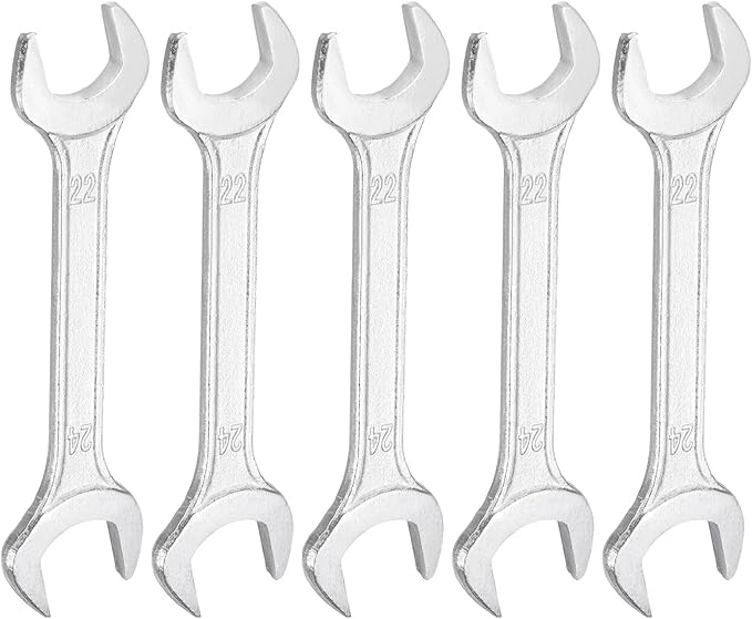 HARFINGTON 5pcs Double Open End Wrench 22mm x 24mm Metric 15 Degree Offset Angle Small Flat Head Wrench Galvanizing Open Ended Spanner for Automotive Repair Furniture Assembly