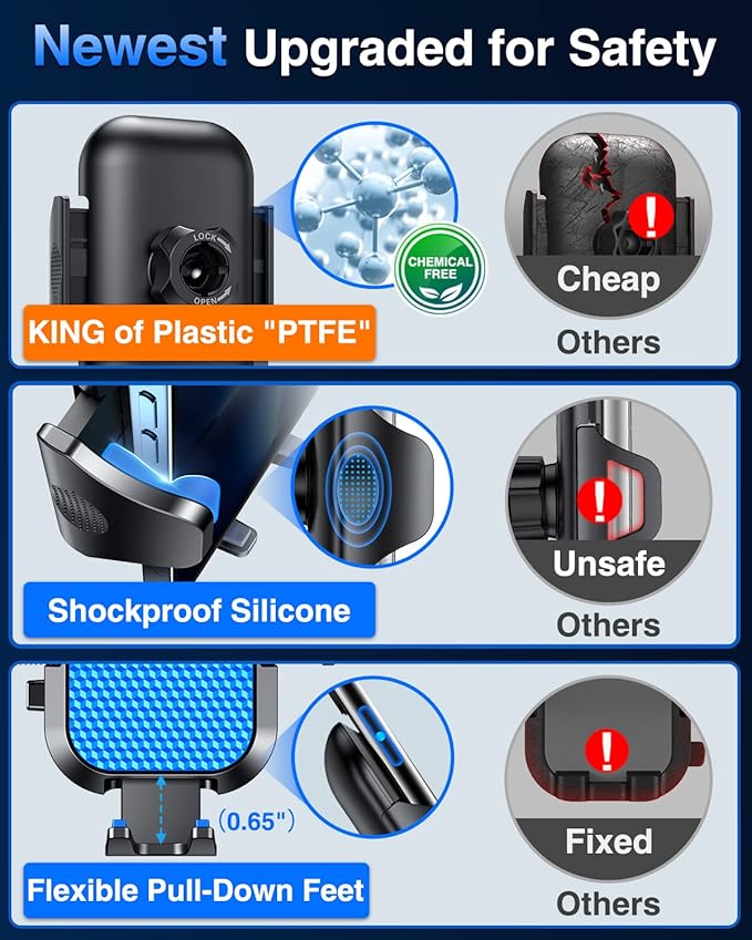 VANMASS [Pro Version] Universal Car Phone Mount [Super Suction Cup] Dashboard Phone Holder, Handsfree Windshield Dash Vent Phone Holder Car, Compatible for iPhone 16 15 14 13 Samsung LG & Truck,Blue