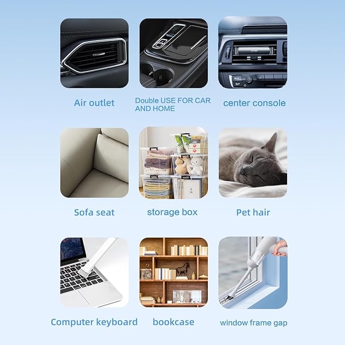 Car Vacuum Portable Handheld Vacuum Cordless Mini Cleaner Type-C Charge Rechargeable with 6000Pa Strong Suction for Home and Camping,Car, Office Desk, Keyboards, 30mins Runtime, Lightweight