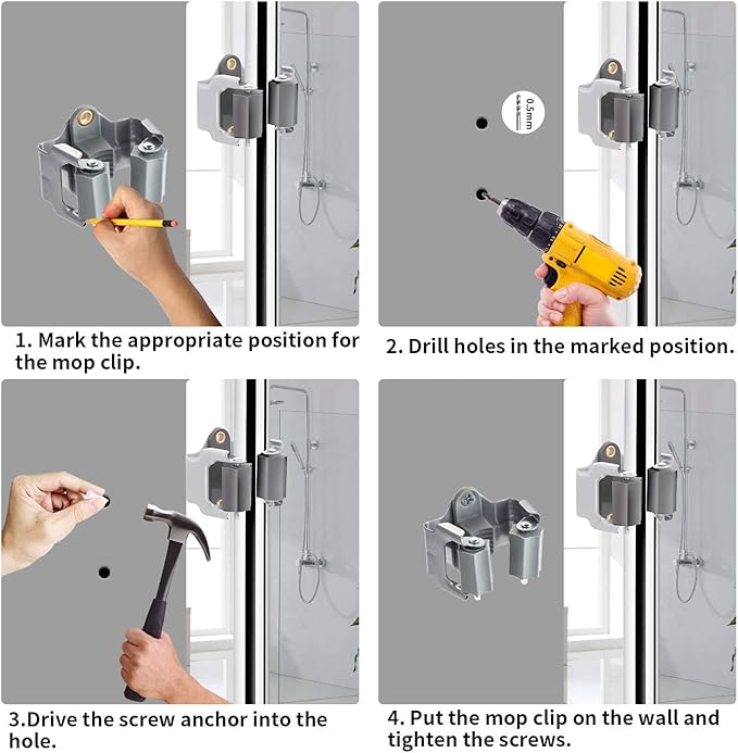 3-H 10 Pack Mop and Broom Holder Big Size Hanging 1 KG Extra, Broom Holder Wall Mount for Hanging and Organizing Shove Rake Yard Tools in Kitchen Shed Laundry Room Bathroom Garden(grey)