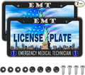 License Plate Bracket Black and White License Plate Frames EMT Emergency Medical Technician Aluminum Metal Car Accessory 2 Pack with Screw Covers Set
