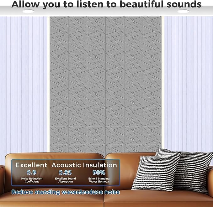 【10 Pack】 Acoustic Panels Self-Adhesive (0.4" Thick | 0.8lb/ft³ Medium Density) - 12x12 Soundproof Foam Tiles for Home Office/Wall Sound Absorption, Noise Reduction Panels Studio Use - Gray