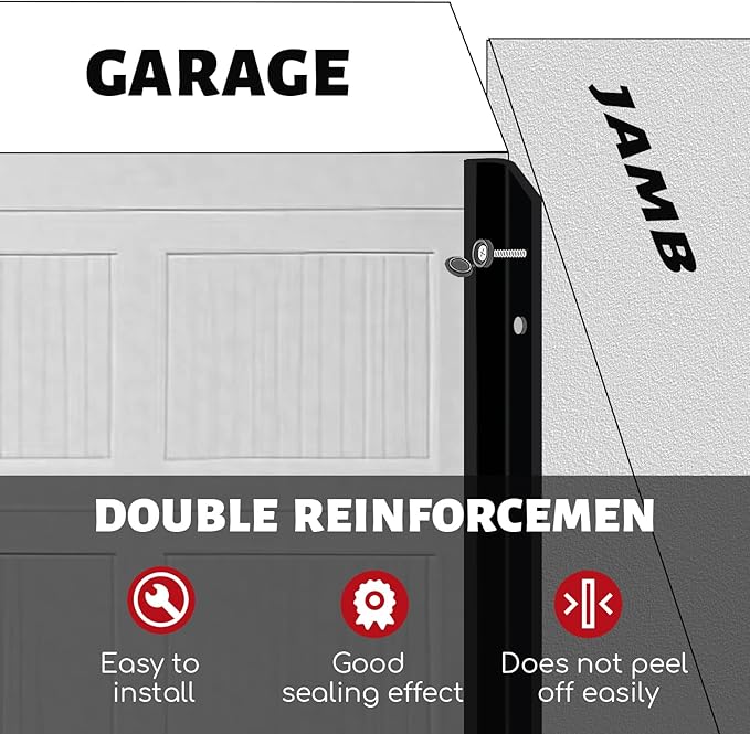Garage Door Seal Top and Sides Seal Strip, 40FT Universal Garage Door Weather Stripping, Durable Garage Door Bottom Seal Replacement with Adhesive Backing and Screws (Black, 40FT)