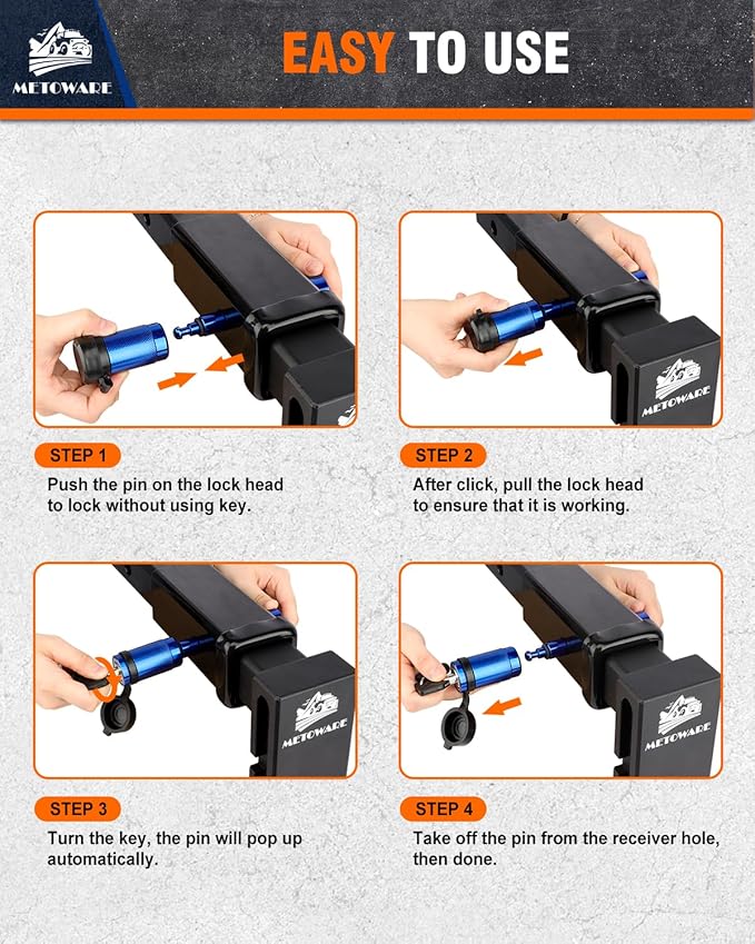 METOWARE Trailer Hitch Lock, Tailer Receiver Lock Fits Class III/IV, 2", 2-1/2" Hitch Receiver with 5/8" Dia Pin and 8 Rattle Rubber O-Rings, for Trailer, Truck, Car, Boat (Blue)